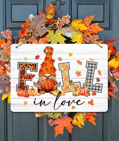 WaaHome Fall Gnomes Decorations for Home, Farmhouse Fall in Love Sign Wreath for Front Door Decor, Fall Autumn Welcome Decor Sign Hanger for Home Wall Door Porch Thanksgiving Decorations in Saudi Arabia