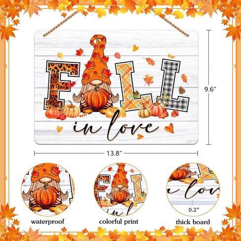 WaaHome Fall Gnomes Decorations for Home, Farmhouse Fall in Love Sign Wreath for Front Door Decor, Fall Autumn Welcome Decor Sign Hanger for Home Wall Door Porch Thanksgiving Decorations in Saudi Arabia