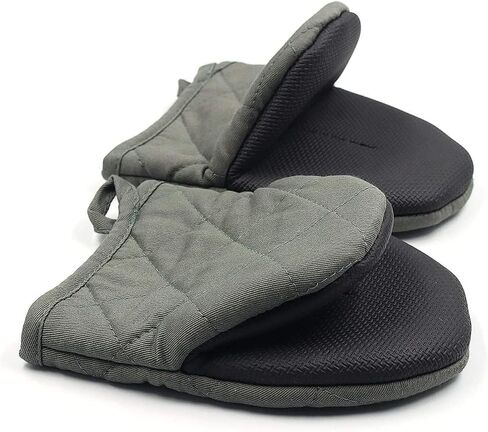 1 Pair Short Oven Mitts, Heat Resistant Silicone Kitchen Mini Oven Mitts for 500 Degrees, Non-Slip Grip Surfaces and Hanging Loop Gloves, Baking Grilling Barbecue Microwave Machine Washable (Gray) in Saudi Arabia