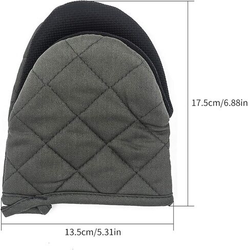 1 Pair Short Oven Mitts, Heat Resistant Silicone Kitchen Mini Oven Mitts for 500 Degrees, Non-Slip Grip Surfaces and Hanging Loop Gloves, Baking Grilling Barbecue Microwave Machine Washable (Gray) in Saudi Arabia