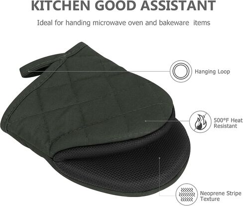 1 Pair Short Oven Mitts, Heat Resistant Silicone Kitchen Mini Oven Mitts for 500 Degrees, Non-Slip Grip Surfaces and Hanging Loop Gloves, Baking Grilling Barbecue Microwave Machine Washable (Gray) in Saudi Arabia