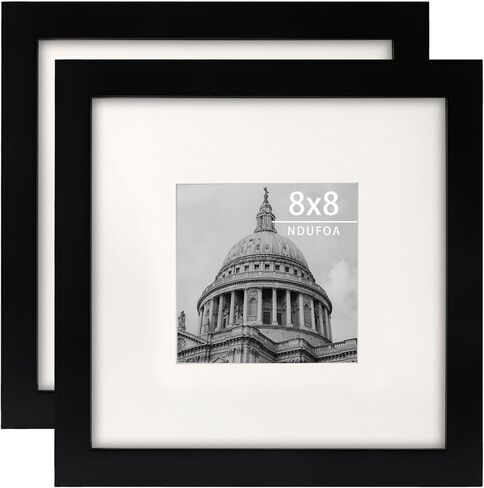 8x8 Picture Frame Set of 2, Display Photo 4x4 with Mat or 8x8 without Mat for Gallery Wall and Tabletop, Black in Saudi Arabia