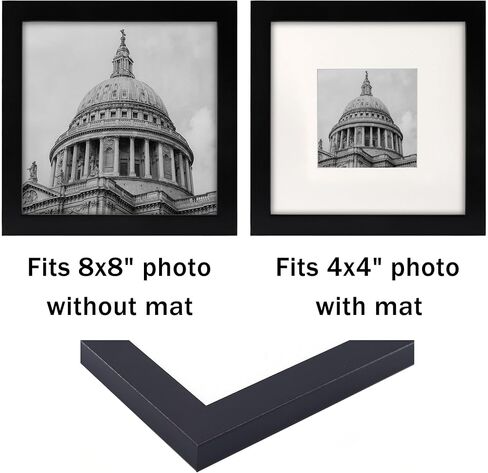 8x8 Picture Frame Set of 2, Display Photo 4x4 with Mat or 8x8 without Mat for Gallery Wall and Tabletop, Black in Saudi Arabia