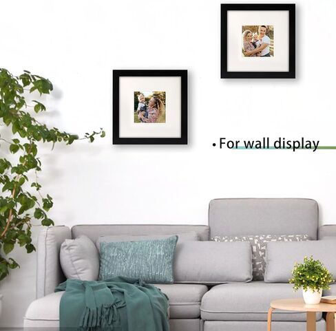 8x8 Picture Frame Set of 2, Display Photo 4x4 with Mat or 8x8 without Mat for Gallery Wall and Tabletop, Black in Saudi Arabia