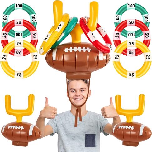 2 Set Inflatable Post Ring Toss Football Goal Post Ring Toss Game Include 2 Pieces Toss Post Hat 6 Pieces Ring Toss Goal Post for Boys Girls Football Party Games in Saudi Arabia