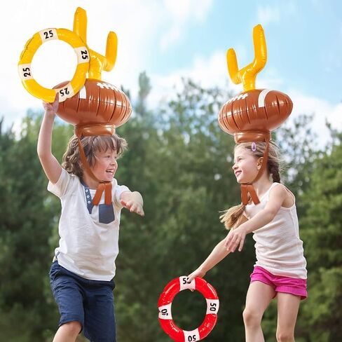 2 Set Inflatable Post Ring Toss Football Goal Post Ring Toss Game Include 2 Pieces Toss Post Hat 6 Pieces Ring Toss Goal Post for Boys Girls Football Party Games in Saudi Arabia