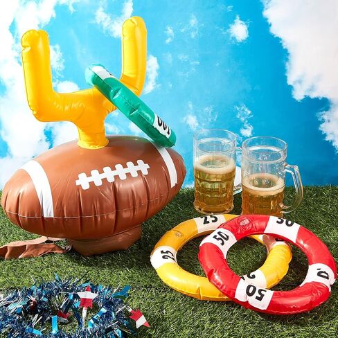 2 Set Inflatable Post Ring Toss Football Goal Post Ring Toss Game Include 2 Pieces Toss Post Hat 6 Pieces Ring Toss Goal Post for Boys Girls Football Party Games in Saudi Arabia