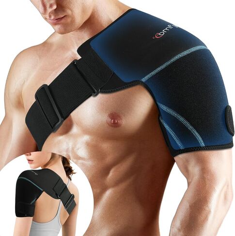 Comfytemp Shoulder Ice Pack Wrap, FSA HSA Eligible, Shoulder Brace with Gel Ice Pack for Injuries Reusable, Physical Therapy Cold Compression Sleeve for Arm Rotator Cuff Pain Relief, Sugery Recovery in Saudi Arabia