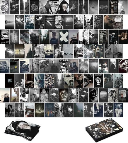 Photo Collage Kit Gloomy for Wall, 100 Pictures Black and White Aesthetic Posters for Wall Decor | Dark Academia Retro Decor for Bar in Saudi Arabia