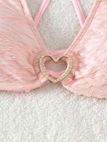 OYOANGLE Women's 2 Pieces Bikini Set Heart Ring Linked Tie Back Swimsuit High Cut Bathing Suit in Saudi Arabia