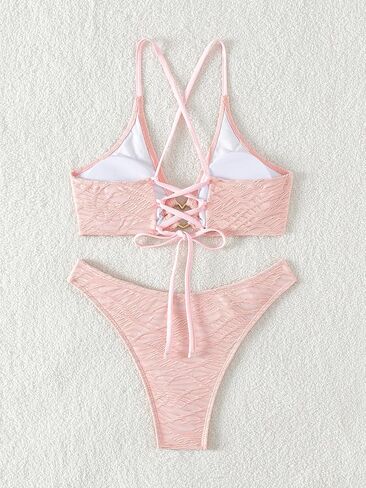 OYOANGLE Women's 2 Pieces Bikini Set Heart Ring Linked Tie Back Swimsuit High Cut Bathing Suit in Saudi Arabia