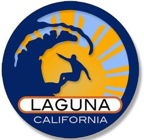Round Surfer On Wave LAGUNA California Sticker (surfing surf retro beach (3 inch) in Saudi Arabia