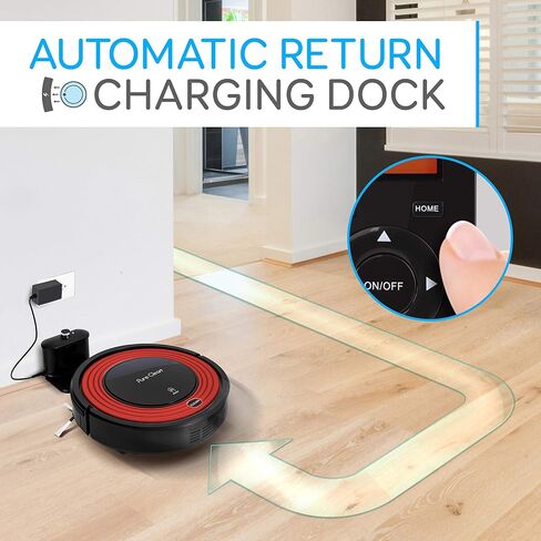 SereneLife Robot Vacuum Cleaner and Dock - 1500pa Suction w/ Scheduling Activation and Charging Dock - Robotic Auto Home Cleaning for Carpet Hardwood Floor Pet Hair - Pure Clean PUCRC95, Red in Saudi Arabia