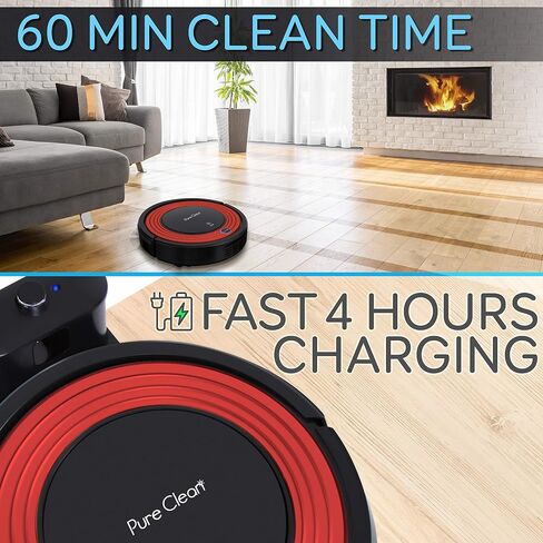 SereneLife Robot Vacuum Cleaner and Dock - 1500pa Suction w/ Scheduling Activation and Charging Dock - Robotic Auto Home Cleaning for Carpet Hardwood Floor Pet Hair - Pure Clean PUCRC95, Red in Saudi Arabia