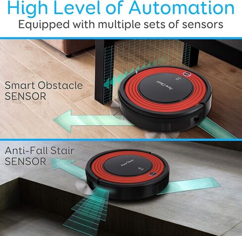 SereneLife Robot Vacuum Cleaner and Dock - 1500pa Suction w/ Scheduling Activation and Charging Dock - Robotic Auto Home Cleaning for Carpet Hardwood Floor Pet Hair - Pure Clean PUCRC95, Red in Saudi Arabia
