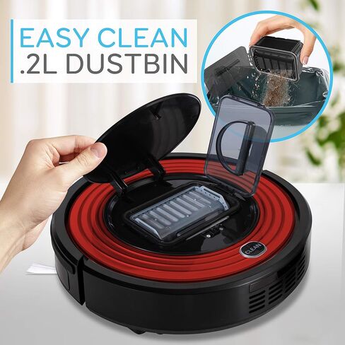 SereneLife Robot Vacuum Cleaner and Dock - 1500pa Suction w/ Scheduling Activation and Charging Dock - Robotic Auto Home Cleaning for Carpet Hardwood Floor Pet Hair - Pure Clean PUCRC95, Red in Saudi Arabia
