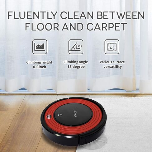 SereneLife Robot Vacuum Cleaner and Dock - 1500pa Suction w/ Scheduling Activation and Charging Dock - Robotic Auto Home Cleaning for Carpet Hardwood Floor Pet Hair - Pure Clean PUCRC95, Red in Saudi Arabia