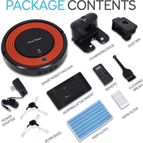 SereneLife Robot Vacuum Cleaner and Dock - 1500pa Suction w/ Scheduling Activation and Charging Dock - Robotic Auto Home Cleaning for Carpet Hardwood Floor Pet Hair - Pure Clean PUCRC95, Red in Saudi Arabia