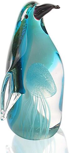 Art Glass Penguin with Jellyfish Figurine Handmade Blown Crystal Penguin Sculpture Animal Statue Paperweight Collectable Desk Decoration Ornaments in Saudi Arabia