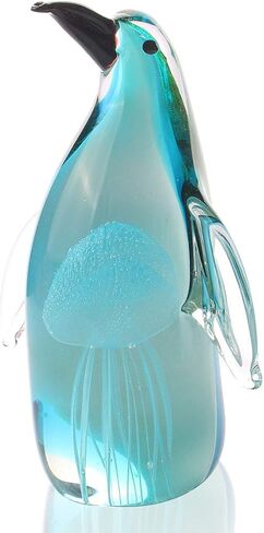 Art Glass Penguin with Jellyfish Figurine Handmade Blown Crystal Penguin Sculpture Animal Statue Paperweight Collectable Desk Decoration Ornaments in Saudi Arabia
