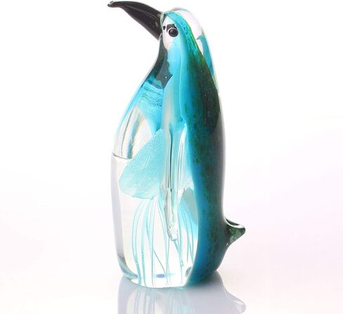 Art Glass Penguin with Jellyfish Figurine Handmade Blown Crystal Penguin Sculpture Animal Statue Paperweight Collectable Desk Decoration Ornaments in Saudi Arabia