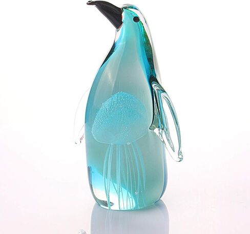 Art Glass Penguin with Jellyfish Figurine Handmade Blown Crystal Penguin Sculpture Animal Statue Paperweight Collectable Desk Decoration Ornaments in Saudi Arabia