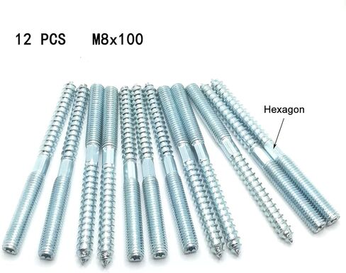 Hanger Bolt M8x100 Silvery Double Headed Bolt Self-Tapping Screw with Hexagon for Furniture 12Pcs in Saudi Arabia