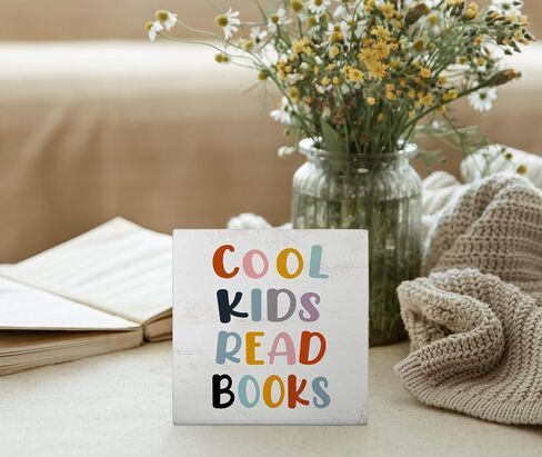 Mtrgdn Let's Read Boho Wood Box Sign Desk Decor Rustic Reading Wooden Box Block Sign Decorations for Home Kids Room Reading Room Nursery Classroom Wall Tabletop Desk Decor in Saudi Arabia