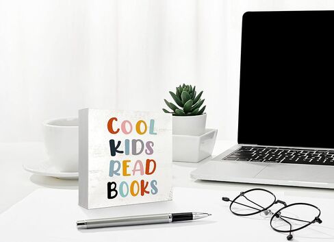 Mtrgdn Let's Read Boho Wood Box Sign Desk Decor Rustic Reading Wooden Box Block Sign Decorations for Home Kids Room Reading Room Nursery Classroom Wall Tabletop Desk Decor in Saudi Arabia