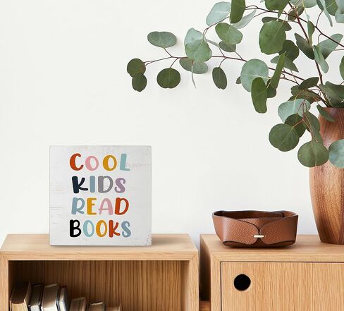 Mtrgdn Let's Read Boho Wood Box Sign Desk Decor Rustic Reading Wooden Box Block Sign Decorations for Home Kids Room Reading Room Nursery Classroom Wall Tabletop Desk Decor in Saudi Arabia