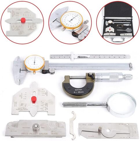 مجموعة أدوات فحص اللحام، مسطرة قياس لحام فيليه + مسماك مكبر، مجموعة أدوات قياس اللحام، مجموعة أدوات قياس اللحام، صندوق علبة مسطرة فحص أكثر دقة 30 × 22 × 5 سم in Kuwait