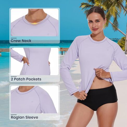 HODOSPORTS Rash Guard للنساء UPF 50+ قميص السباحة مع جيوب قمصان الحماية من الشمس خفيفة الوزن طويلة الأكمام in Saudi Arabia