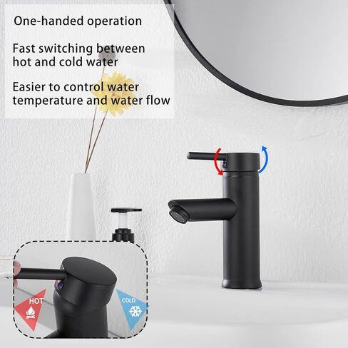 Black Bathroom Faucet GGStudy Single Handle 1 Hole Bathroom Sink Faucet Stainless Steel Bathroom Vanity Faucet Matching Pop Up Drain with Overflow Washingroom Faucet in Saudi Arabia
