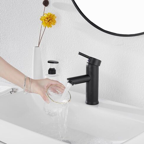 Black Bathroom Faucet GGStudy Single Handle 1 Hole Bathroom Sink Faucet Stainless Steel Bathroom Vanity Faucet Matching Pop Up Drain with Overflow Washingroom Faucet in Saudi Arabia