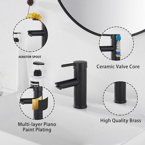 صنبور الحمام الأسود GGStudy مقبض واحد 1 حفرة بالوعة الحمام صنبور الفولاذ المقاوم للصدأ الحمام الغرور صنبور مطابقة المنبثقة استنزاف مع تجاوز صنبور الحمام in Kuwait