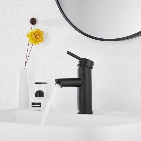 صنبور الحمام الأسود GGStudy مقبض واحد 1 حفرة بالوعة الحمام صنبور الفولاذ المقاوم للصدأ الحمام الغرور صنبور مطابقة المنبثقة استنزاف مع تجاوز صنبور الحمام in Kuwait