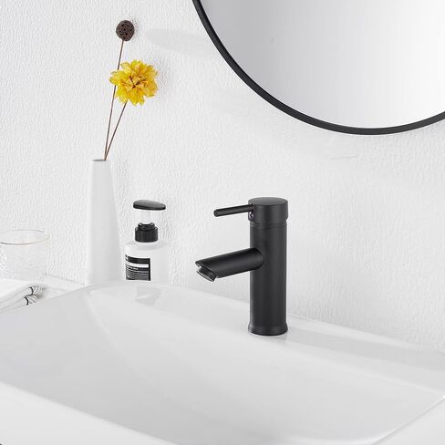 صنبور الحمام الأسود GGStudy مقبض واحد 1 حفرة بالوعة الحمام صنبور الفولاذ المقاوم للصدأ الحمام الغرور صنبور مطابقة المنبثقة استنزاف مع تجاوز صنبور الحمام in Kuwait