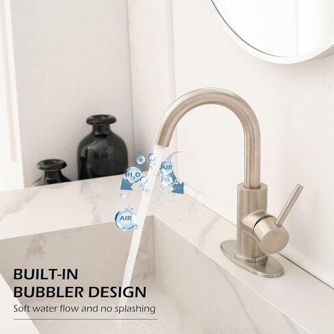 BWE Bar Faucet Brushed Nickel Small Barthroom Faucet Single Handle One Hole Modern Commercial Faucet for Sinks RV Sink Faucet with Water Supply Lines in Kuwait