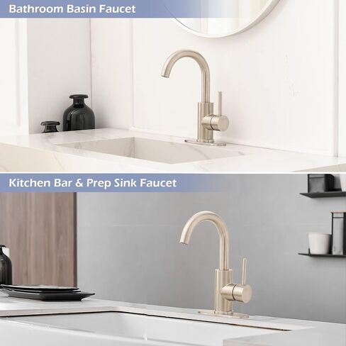 BWE Bar Faucet Brushed Nickel Small Barthroom Faucet Single Handle One Hole Modern Commercial Faucet for Sinks RV Sink Faucet with Water Supply Lines in Kuwait
