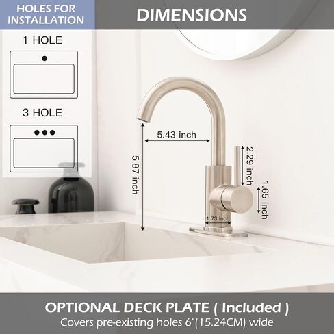 BWE Bar Faucet Brushed Nickel Small Barthroom Faucet Single Handle One Hole Modern Commercial Faucet for Sinks RV Sink Faucet with Water Supply Lines in Kuwait
