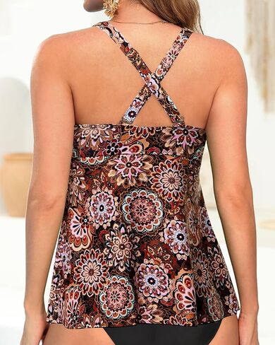 Tempt Me Women Tankini Top Only Flowy Swim Tops V Neck Bathing Suit Top in Kuwait