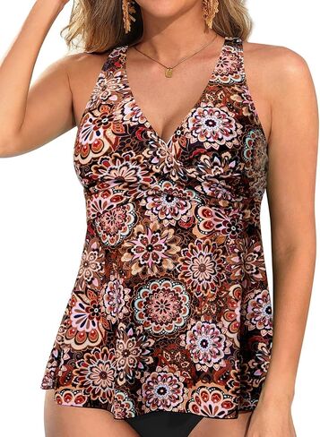 Tempt Me Women Tankini Top Only Flowy Swim Tops V Neck Bathing Suit Top in Kuwait