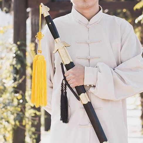 Red Sword Tassel,Sword Spike,Chinese Sword Tassel,Long Silk Wushu Tai Chi Kung Fu Chinese Martial Arts Sword Tassel Wushu Straight Sword Tassel Sword Accessory(Yellow Short Sword in Saudi Arabia