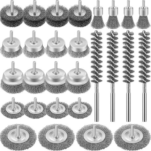 28 Pcs Wire Brush for Drill Set Carbon Steel Wire Wheel Brush Cup Brush Pen Brush Bore Brush with 1/4 Inch Shank for Cleaning Removing Rust Corrosion, Drill Attachment in Saudi Arabia