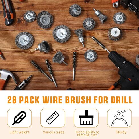 28 Pcs Wire Brush for Drill Set Carbon Steel Wire Wheel Brush Cup Brush Pen Brush Bore Brush with 1/4 Inch Shank for Cleaning Removing Rust Corrosion, Drill Attachment in Saudi Arabia