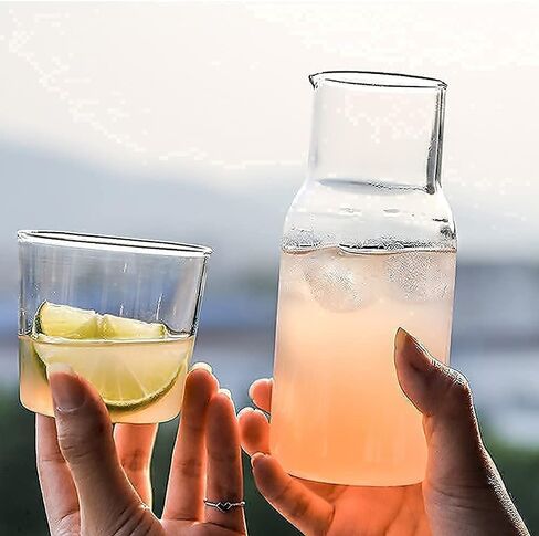ZILJJ 500ml Bedside Water Carafe Set with Tumbler Glass for Bedroom Nightstand, Night Water Carafe with Glass, Mouthwash Bottle for Bathroom, Clear Glass Pitcher Water Carafe with Cup（17 oz） in Saudi Arabia