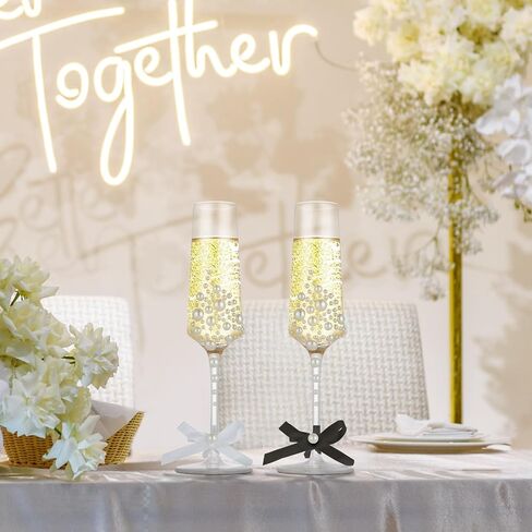 Mr and Mrs Wedding Champagne Flutes with Long Stem,Bride and Groom Toasting Glass Set of 2, Bridal Shower Gift Unique for Wedding, Anniversary, Wifey Gifts, Engagement Gifts for Couples in Saudi Arabia