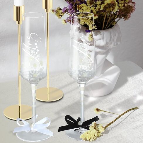 Mr and Mrs Wedding Champagne Flutes with Long Stem,Bride and Groom Toasting Glass Set of 2, Bridal Shower Gift Unique for Wedding, Anniversary, Wifey Gifts, Engagement Gifts for Couples in Saudi Arabia