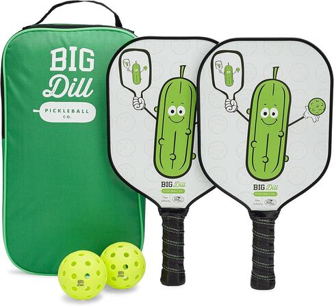 Big Dill Pickleball Paddle Set 2-Pack Pickleball Paddles with Outdoor Pickleball Balls, Paddle Covers & Carry Bag | Pickleball Paddles Set of 2 USAPA Approved in Saudi Arabia