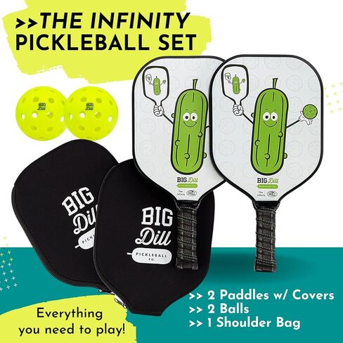 Big Dill Pickleball Paddle Set 2-Pack Pickleball Paddles with Outdoor Pickleball Balls, Paddle Covers & Carry Bag | Pickleball Paddles Set of 2 USAPA Approved in Saudi Arabia